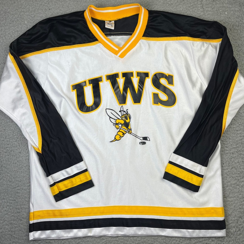 UWS Hornet Hockey Jersey Kids XL White Yellow Wisconsin Superior Made in USA